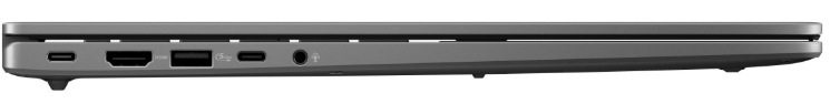 Notebook Asus Vivobook S16 sivý Bočné konektory USB-C, USB-A, HDMI a 3,5 mm audio port notebooku ASUS Vivobook S16