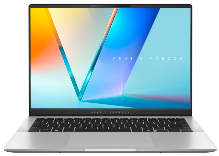 Notebook Asus Vivobook S 14 strieborný Čelný pohľad na ASUS Vivobook S 14 s antireflexným 14″ OLED displejom