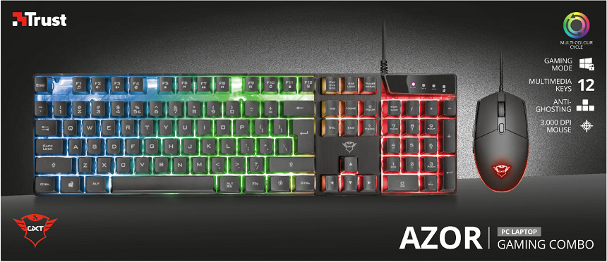 Klávesnica s myšou Trust GXT 838 Azor Gaming Combo, CZ/SK čierna Trust GXT 838 Azor Gaming Combo