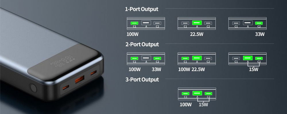 Powerbank Swissten 30000 mAh, 133W PD sivý