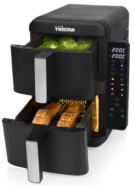 Fritéza teplovzdušná Tristar FR-9074 čierna Otvorené koše teplovzdušnej fritézy Tristar FR-9074 s pripravovaným jedlom