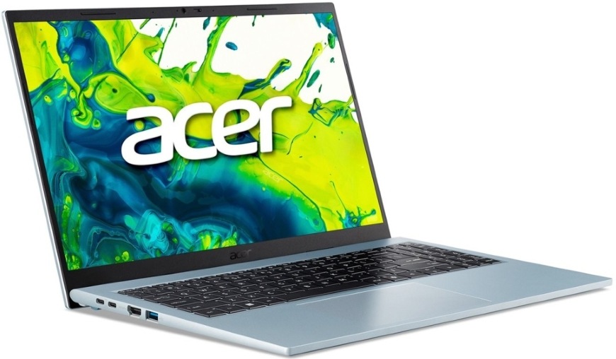 Notebook Acer Aspire Go 15 (AG15-72P-54G8) modrý Pohľad šikmo zboku na laptop Acer Aspire Go 15 s praktickými portami