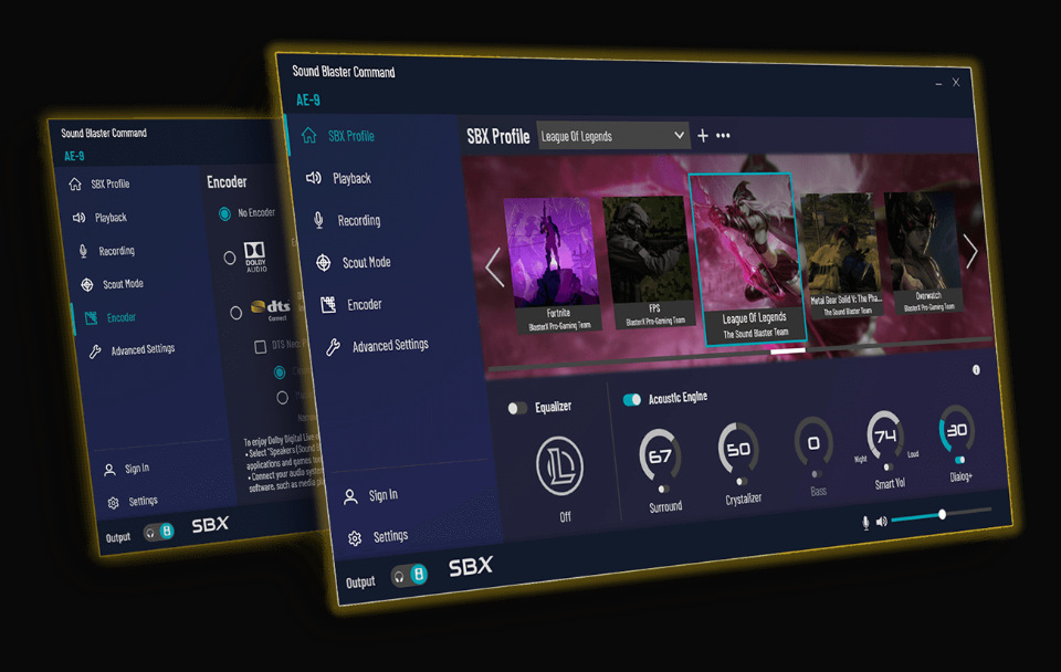 Zvuková karta Creative Sound BlasterX AE-9 Creative Sound BlasterX AE-9 si zakladá na výkonnom spracovaní zvuku