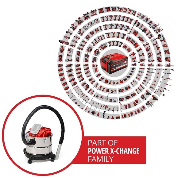Vysávač na popol Einhell Power X-Change TE-AV 18/15 Li C-Solo (bez batérie) 2351700 nerez