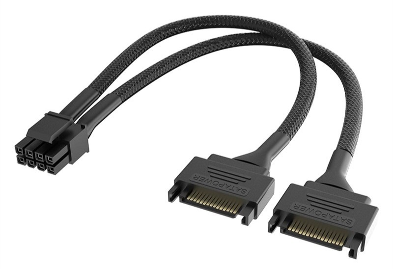 Adaptér AKASA Dual SATA na 8P CPU, 18AWG, 15cm - čierny