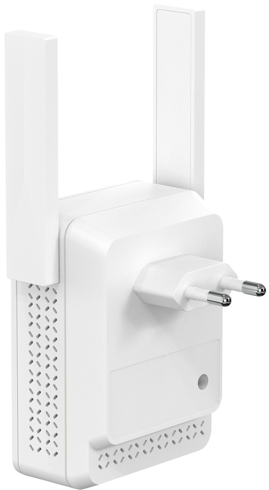 Zadná strana Wi-Fi extendera ASUS so zástrčkou a vetracími otvormi.