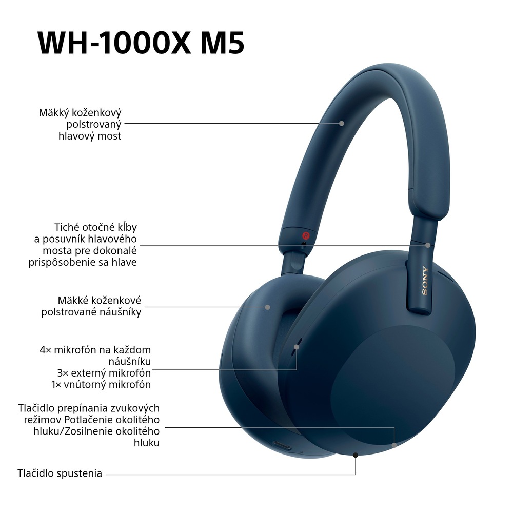 Slúchadlá Sony WH-1000XM5 - Prodloužená záruka zdarma po registraci modrá Slúchadlá Sony WH-1000XM5
