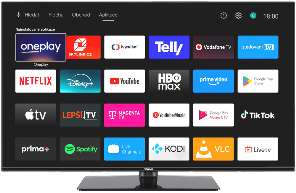 Televízor Finlux 24FHI5671 Televízia Finlux 24FHI5671, na obrazovke je prehľad nainštalovaných aplikácií