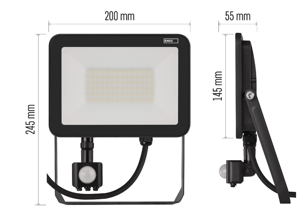 Reflektor EMOS INOVO 50W 5500LM PIR IP65 NW - čierny