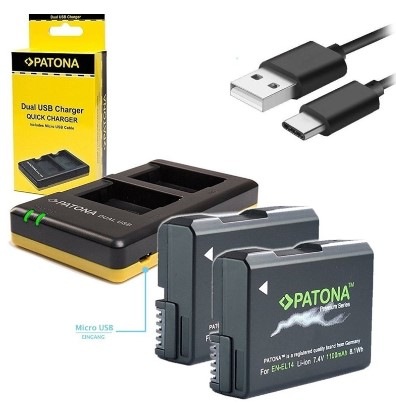 Nabíjačka PATONA Dual Quick Nikon EN-EL14 + 2x batéria 1100mAh USB Nabíjačka PATONA Dual Quick Nikon EN-EL14 + 2x batéria 1100mAh USB
