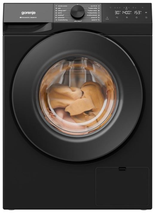 Práčka Gorenje G400 WG484A31B UltraClean čierna práčka Gorenje WG484A31B UltraClean v čiernej farbe, pohľad spredu