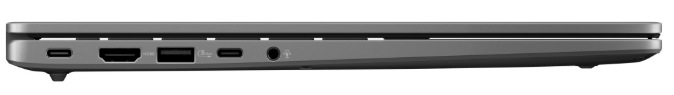 Porty ASUS Vivobook S14 vrátane USB-C, HDMI, USB-A a 3,5 mm konektora