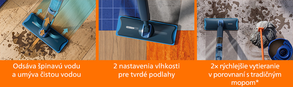 Elektrický mop Philips XV5113/01 OneUp vytiera špinavú podlahu na všetkých typoch podláh