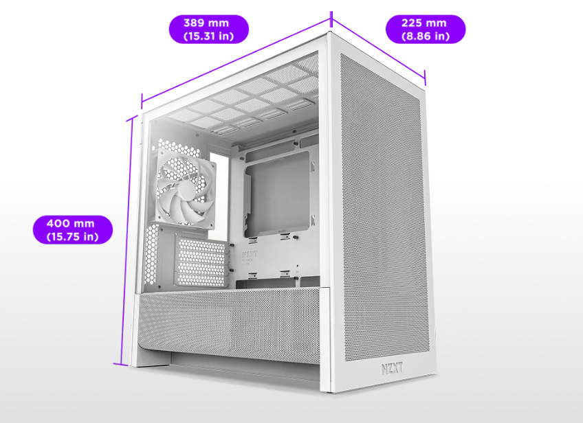 Case NZXT H3 Flow biela Detail rozmerov Case NZXT H3 Flow
