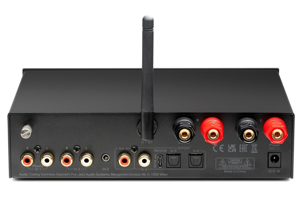 Zosilňovač Pro-Ject STEREO BOX E čierny Zosilňovač Pro-Ject STEREO BOX E v pohľade zozadu