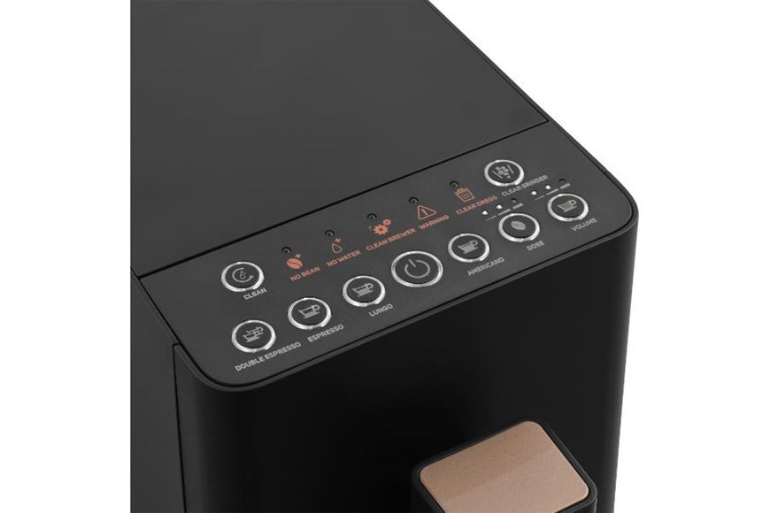 Espresso Sencor SES 6100BK čierne Ovládací panel automatického kávovaru Sencor SES 6100BK ponúka 4 automatické programy na prípravu espressa, lunga, dvojitého espressa a americana jediným stlačením tlačidla.