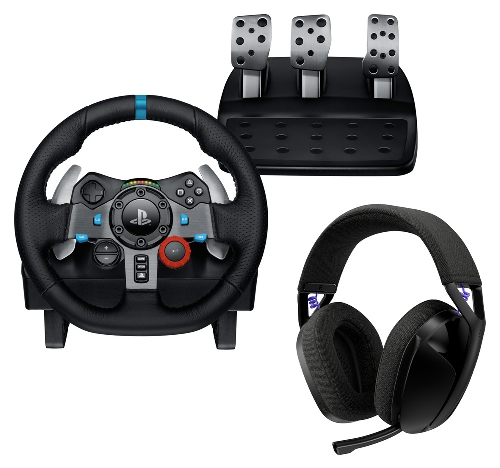 Súprava volantu s pedálmi Logitech G29 Driving Force pre PS5/PS4 a headsetu Logitech G321 Lightspeed