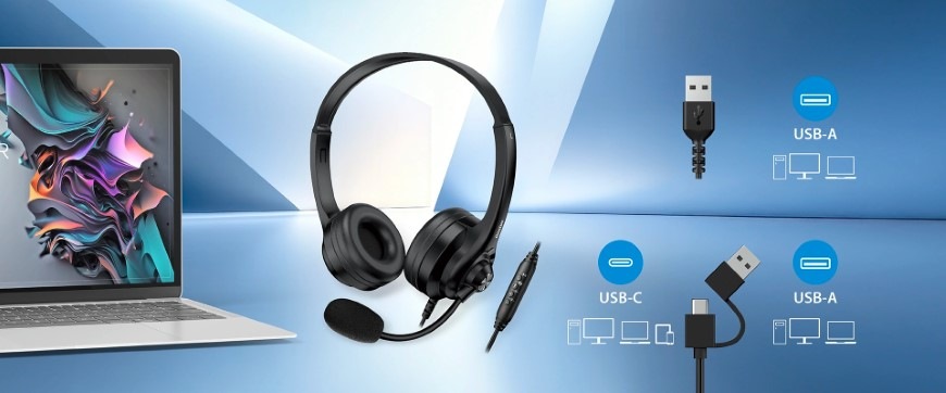 Headset Genius HS-235U AI je vybavený konektorom USB-A aj USB-C