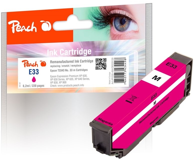 Atramentová náplň Peach Epson 33, T3343, 330 strán - purpurová