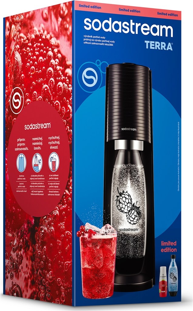 Výrobník sódovej vody SodaStream TERRA Black Malina Zero Mpack čierny Výrobník sódovej vody SodaStream TERRA Black Malina Zero