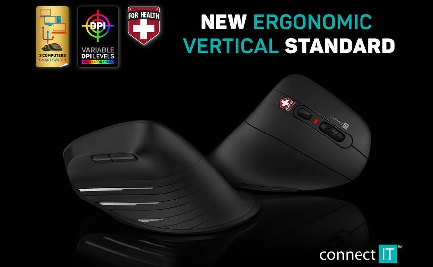 Myš Connect IT Verti TriMode ergonomická vertikálna čierna Connect IT Verti TriMode