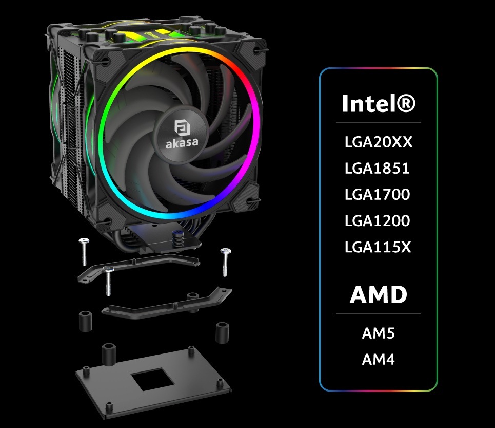 Chladič CPU AKASA H4 Plus + SOHO AR12 Reverse Blade Fan čierny AKASA H4 Plus + SOHO AR12 Reverse Blade Fan zaujme tiež jednoduchou montážou