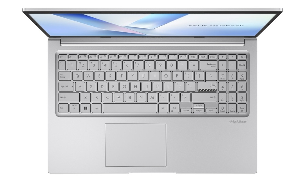 Notebook Asus Vivobook 15 strieborný Pohľad zhora na klávesnici notebooku Asus Vivobook 15″ width=