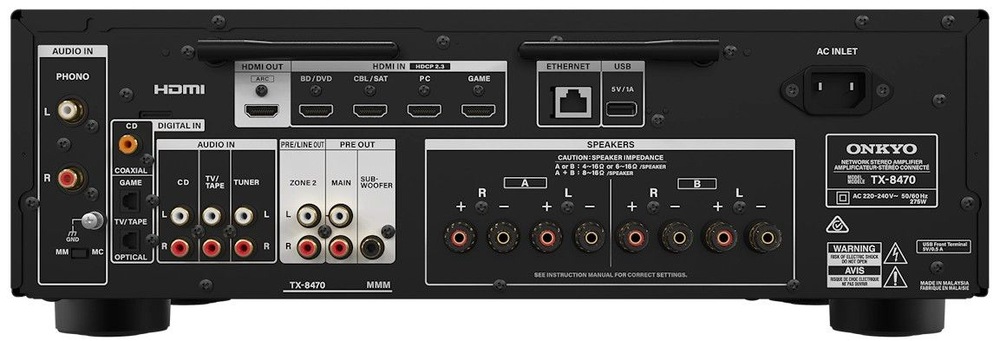 Zosilňovač Onkyo TX-8470 čierny Zosilňovač Onkyo TX-8470, DAB+ podporuje Wi-Fi, Bluetooth, AirPlay a podpora streamovacích služieb