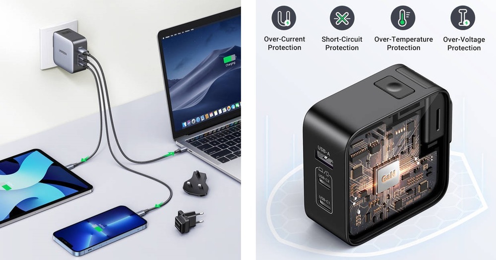 Cestovný adaptér UGREEN 1x USB, 2x USB-C 65W GaN sivý Nabíjačka do siete UGREEN 1xUSB, 2xUSB-C 65W GaN Tech Worldwide Travel - šedá