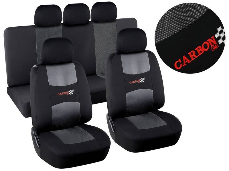 Poťahy sedadiel Compass CARBON DARK čierne AIRBAG 9ks