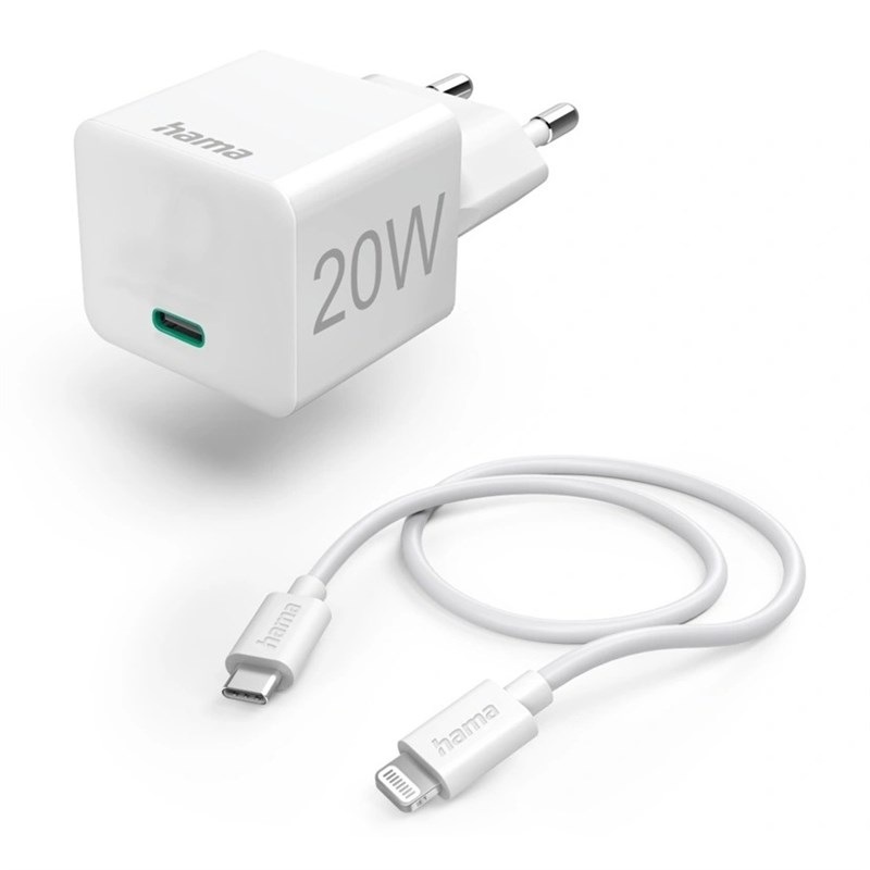 Nabíjačka do siete Hama 20W, USB-C PD + kábel USB-C Lightning 1 m biela