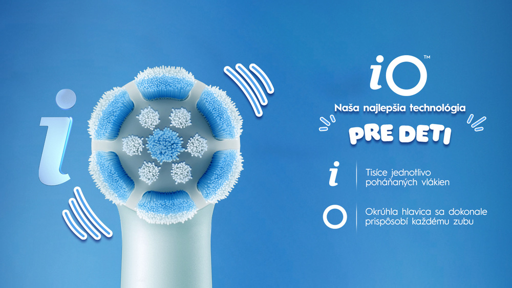 Náhradné hlavice Oral-B iO Kids Stitch (4 ks) modrá Detail čistiacej hlavice ukazuje tisíce jemných vlákien a technológiu prispôsobenú detským zubom.