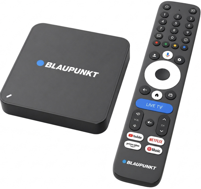 Multimediálne centrum Blaupunkt B-Stream Box Gen3 s diaľkovým ovládačom pre Google TV