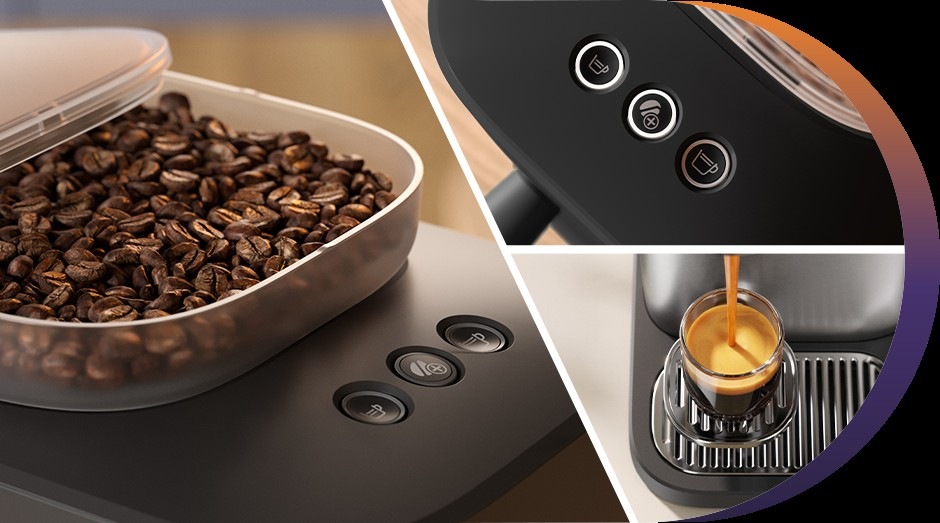 Pákový kávovar Philips BAR300/60 Baristina, kde sa do neho sypú zrnká kávy a pripravuje káva
