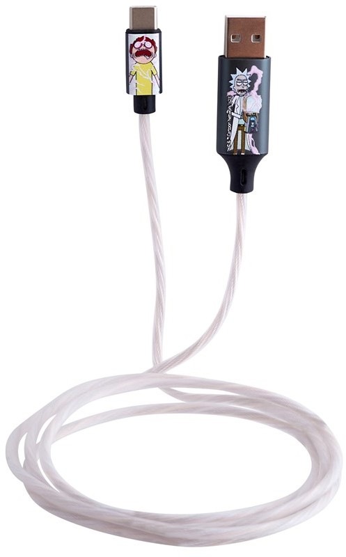 Kábel Lazerbuilt Rick and Morty Light-Up Shock! USB-A/USB-C 1,2m - čierny/biely