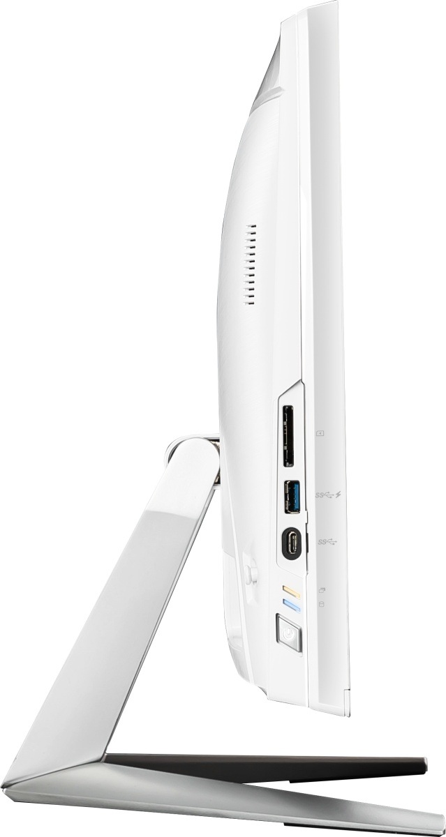 PC all in-one MSI PRO AP222T 14MA-649EU biely Detail bočného panela All-in-One PC MSI, zobrazujúci USB a audio porty pre ľahké pripojenie.