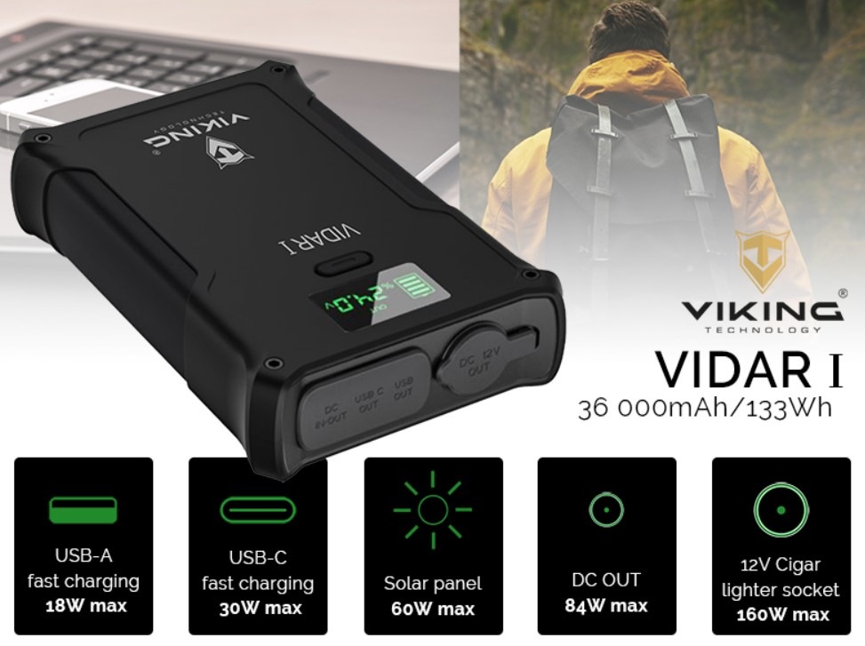 Powerbank Viking VIDAR I, 36000 mAh čierny