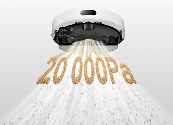 Robotický vysávač Dreame F20 Plus biely Robotický vysávač so stanicou Dreame F20 Plus znázorňuje, že dokáže nasávať nečistoty s výkonom až 20 000 Pa.