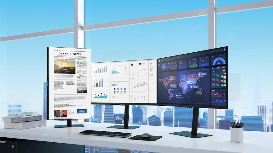 Monitor Samsung ViewFinity S8 (S80HF) čierny Monitor disponuje výškovo nastaviteľným stojanom, takže si ho môžete naklopiť alebo otočiť podľa svojich predstáv.