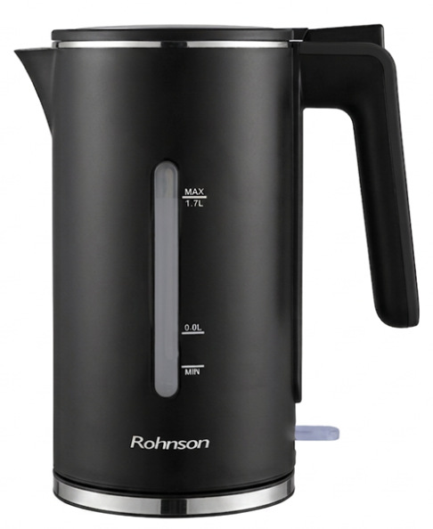 Čierna rýchlovarná kanvica Rohnson R-7538 s objemom 1,7 l a ukazovateľom hladiny vody