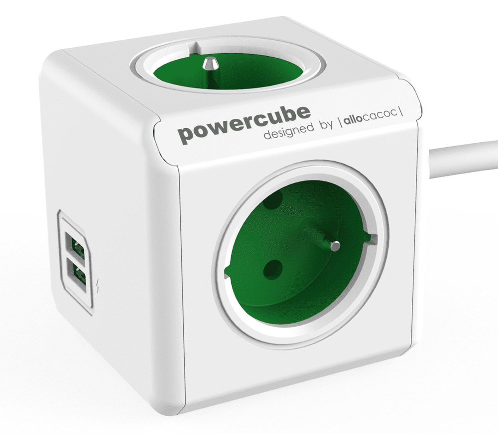Kábel predlžovací Powercube Extended USB, 4x zásuvka, 2x USB, 1,5m zelený Kábel predlžovací Powercube Extended USB, 4x zásuvka, 2x USB, 1,5m zelený