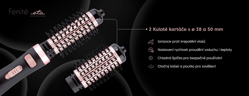 Kulma rotačná ETA Fenité 6322 90020 čierna Rotačný kulmofén ETA Fenité, vlastnosti