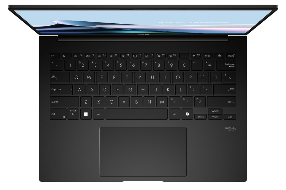 Pohľad zhora na klávesnici notebooku Asus Zenbook 14″ width=