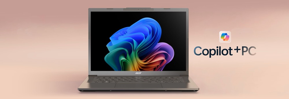 Notebook Acer Aspire 14 AI (A14-52MT-76GE) sivý Copilot+ PC s výkonnou NPU jednotkou ponúka chytré funkcie AI a rýchly prístup cez kláves Copilot.