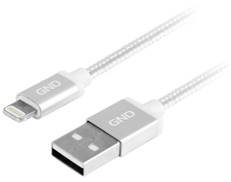 Kábel GND USB / lightning MFI, 1m, opletený strieborný