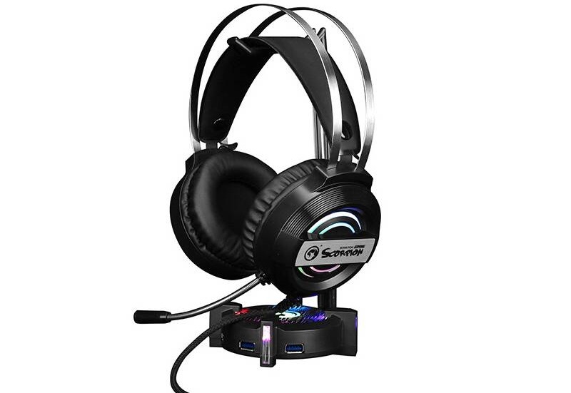 Stojanček Marvo na slúchadlá HZ-04, 4x USB 3.0 HUB čierne