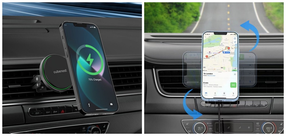 Držiak na mobil Cubenest Magnetic Wireless S1C0, do mriežky čierny Držiak na mobil Cubenest Magnetic Wireless S1C0, do mriežky čierny