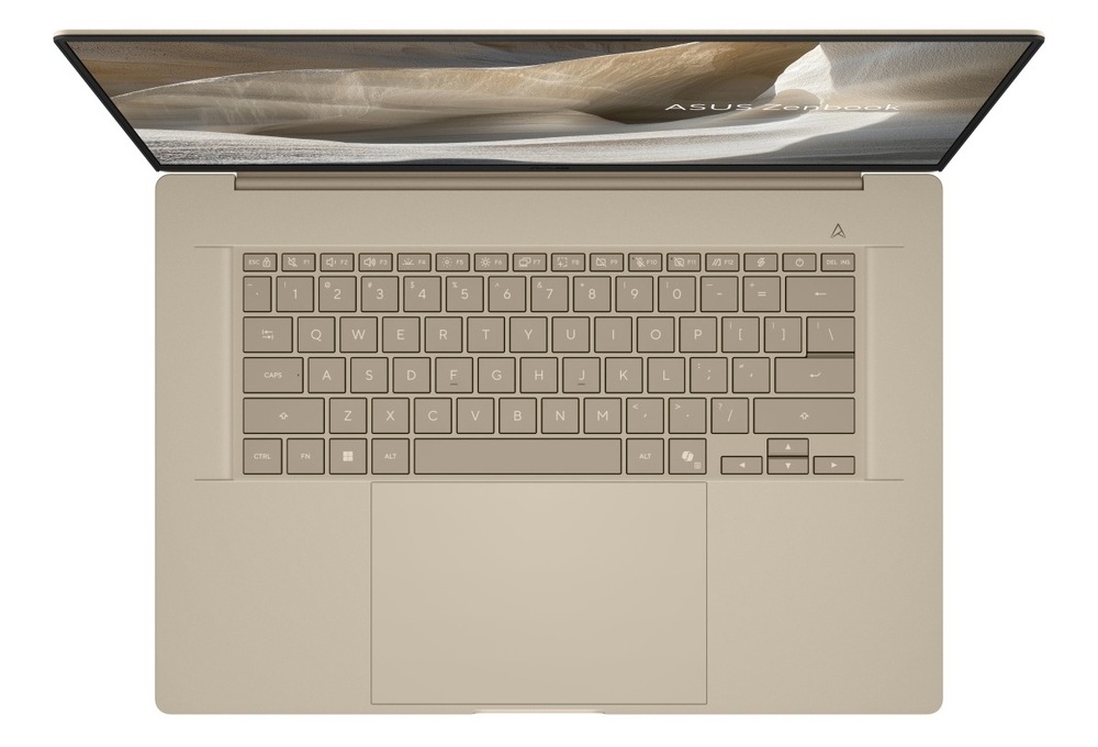 Notebook Asus Zenbook A16 béžový Pohľad zhora na klávesnici notebooku ASUS Zenbook A16