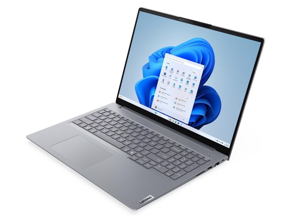 Notebook Lenovo ThinkBook 16 G9 IRL sivý Otvorený a zapnutý notebook Lenovo ThinkBook 16 G9 otočený doľava