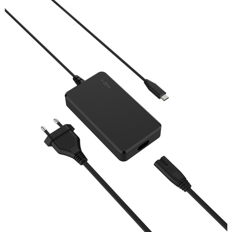 Sieťový adaptér FIXED GaN USB-C, PD 3.0, 65 W + 4x adaptér čierny Napájací adaptér FIXED GaN USB-C 65 W s napájacím káblom a USB-C konektorom